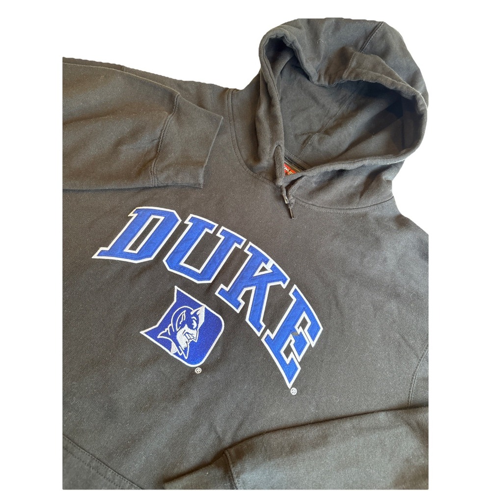 VTG DUKE Blue Devils Fleece Hoodie‎ Black W Embroidered Spellout  Logo Men's XXL